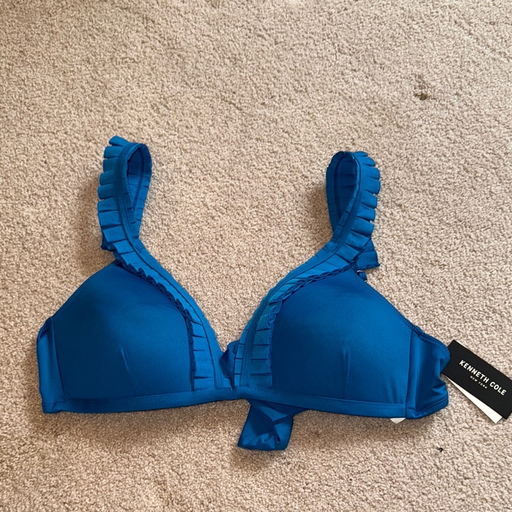 Kenneth Cole Vibrant Blue Ruffled Bikini Top
